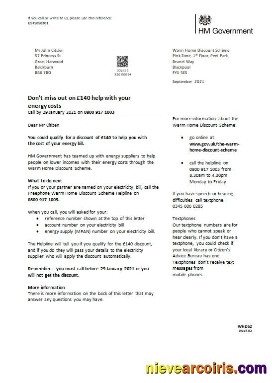 United Kingdom HM Government Warm Home Energy utility bill